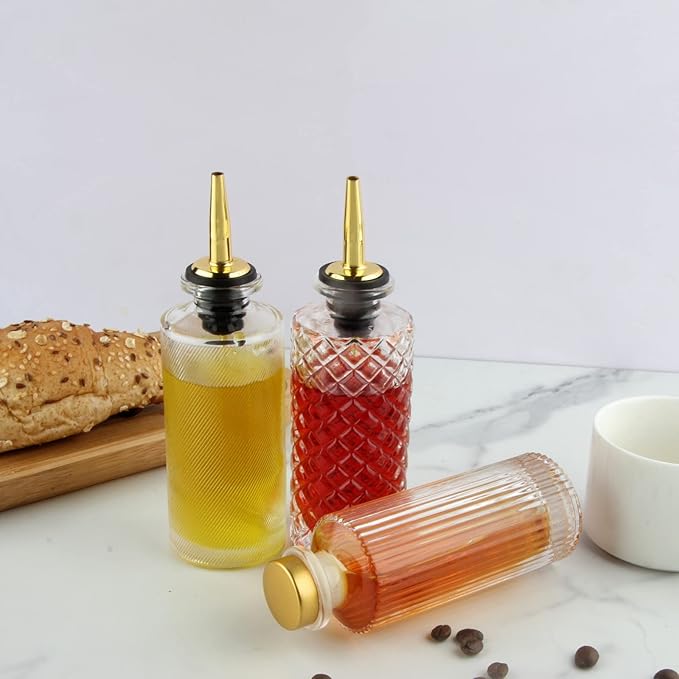 Shining Craft Syrup Dispenser Bottles Set 3 Packs 5 OZ Simple Small Syrup Bottles Set with Upgrade Metal Pour Spout SC057 (3 Pack)