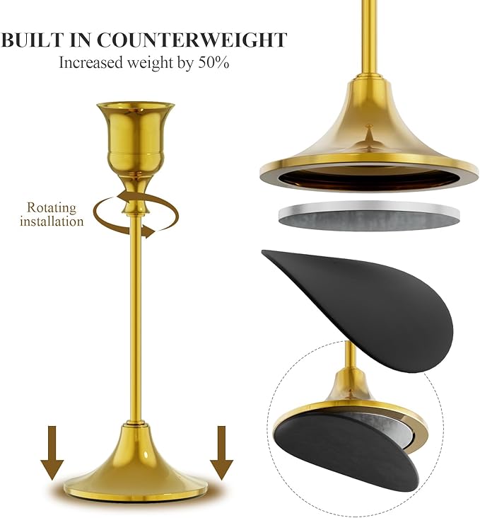 FSyueyun 6 Pcs Gold Candle Holders, Elegant Metal Taper Candle Holders Set, Modern Candlestick Holders for Table Centerpiece, Fireplace Mantel, Wedding, Christmas Home Decor and Housewarming Gift