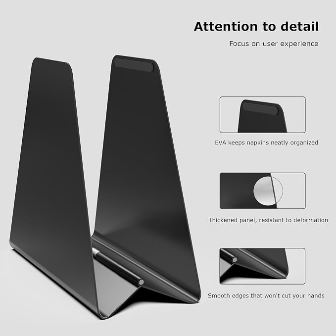 Compact Black Metal Dispenser Self-Adjusting Napkin Holder for Standard Paper Napkins, Sturdy Design Ideal for Kitchen Countertops, Dining Tables & Breakfast Bars