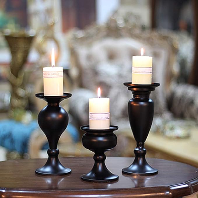 Sziqiqi Pillar Candle Holders Set of 3 Black for Table Mantle Fireplace Decor Modern Farmhouse Home Decor