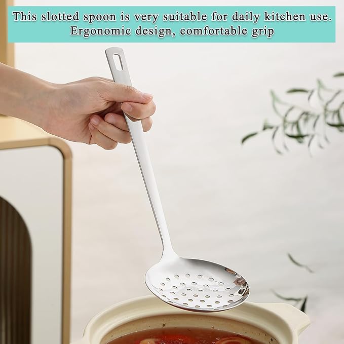 Berglander Kitchen Skimmer Slotted Spoon - Stainless Steel Spider Strainer for Straining Pasta/Cooking/Frying, Durable Rust-Resistant Kitchen Utensils Skimmer Ladle