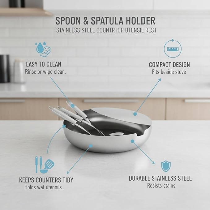 Spoon and Spatula Holder, Stainless Steel Countertop Utensil Rest for Kitchen Cooking (1 PC)