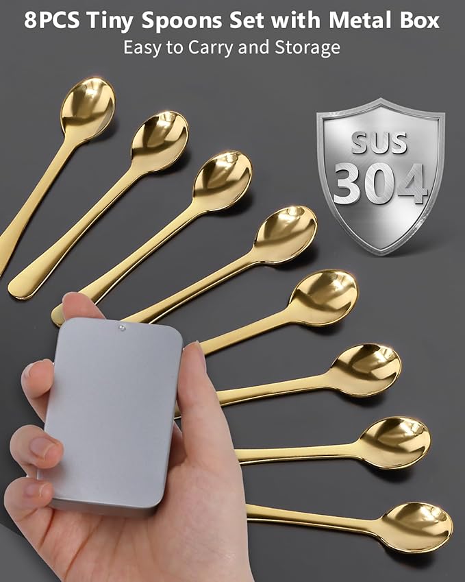8PCS Tiny Spoons - Mini Stainless Steel Spoons 2.9 inch for Salt Jars Spice Jars, SUS 304 Food Grade Seasoning Spoon for Powder Spices, Pepper, Sugar, Coffee