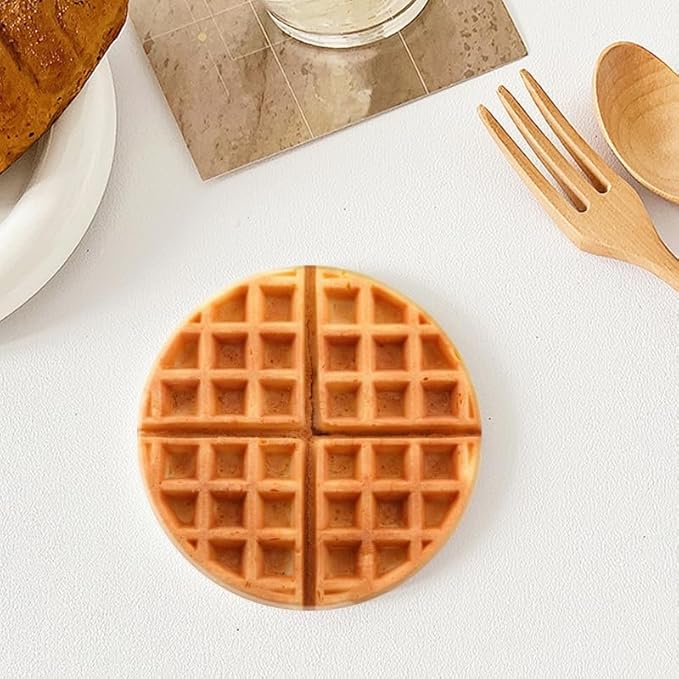 Ceramic Stone Coasters for Drinks Set of 1, Squares Araffe Waffles Round Absorbent Cup Coasters Protection for Coffee Table Kitchen Counter Decor (4 * 4 Inch)