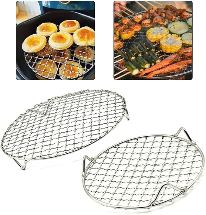 2Pcs Round Stainless Steel Cooling Rack For Baking Sheet Roasting Steaming And BBQ With Strong Support And Rust Resistant Finish For Long Term Use(15cm)
