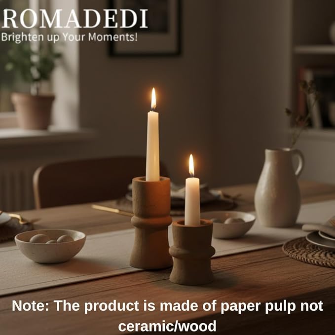 Romadedi Candlestick Holders Boho Decor: Taper Candle Holders Paper Mache for Living Room Modern Decorations Candle Stick Dining Table Centerpiece Fireplace Home Decoration Brown