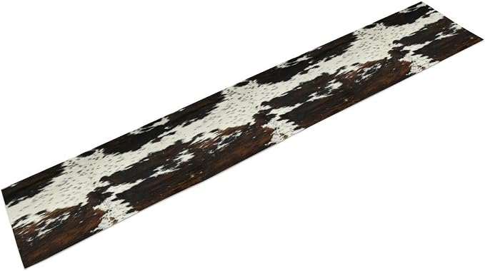 Cow Skin Print Table Runner, Cotton Linen Rustic Cottage Country Farm Animal Fur Skin Pattern Western Style Brown Cowhide Print Dinner Runner for Home Kitchen Dining Table Decoration 13x108 Inch