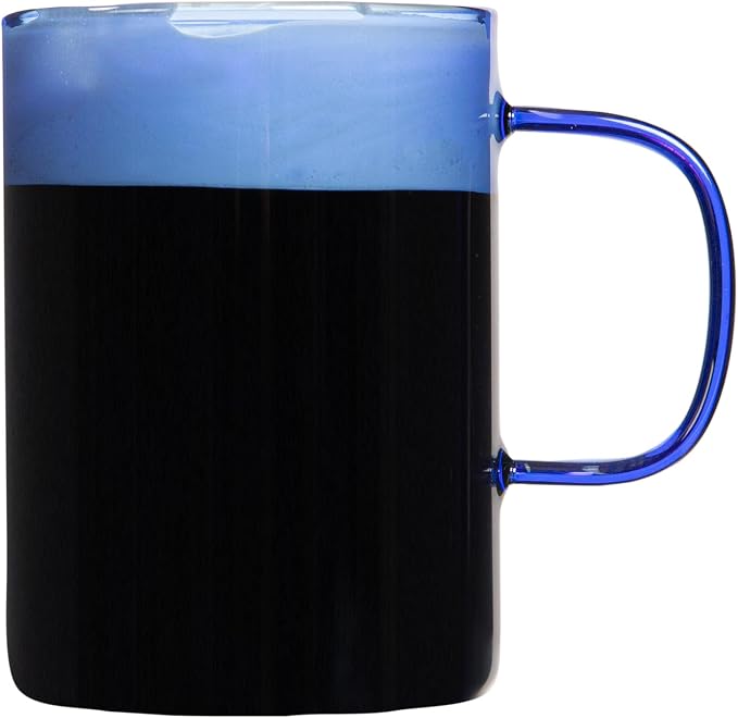 Restaurantware Glass Coffee Mug 12 Count 7 Oz Borosilicate Tea Cup with Ergonomic Handle, Dishwasher-Safe Blue Thermal Resistant Mug for Hot and Cold Drinks