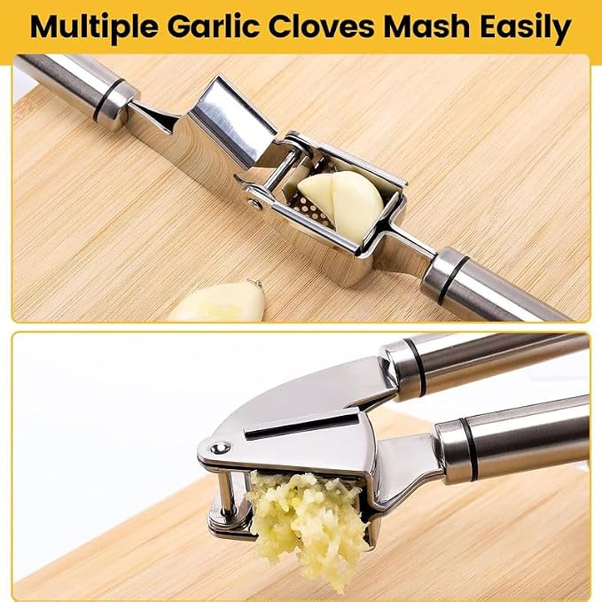 MAMALADY Garlic Press Stainless Steel Set Professional Grade Garlic Press Mincer Peeler Dishwasher Safe