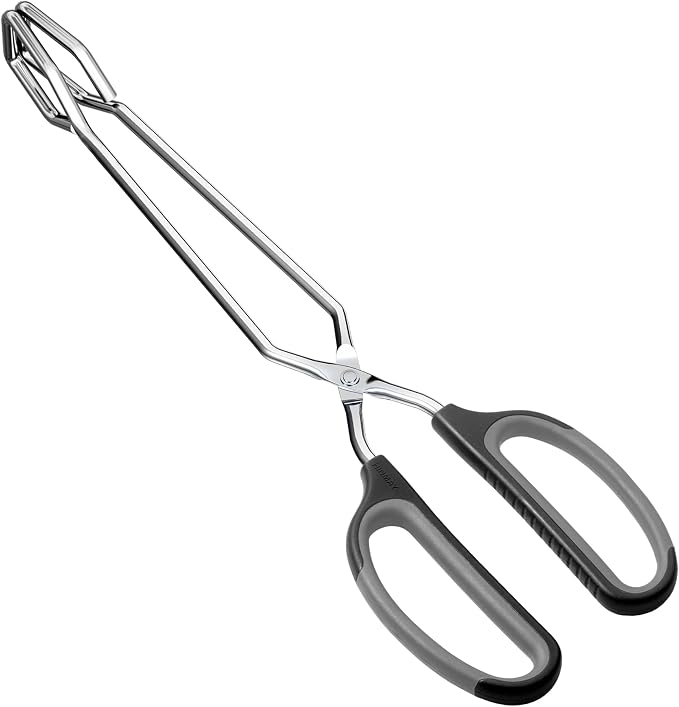 HINMAY Scissor Tongs with Comfort-Grip Handle 12-Inch Cooking Tongs (Black Handle)