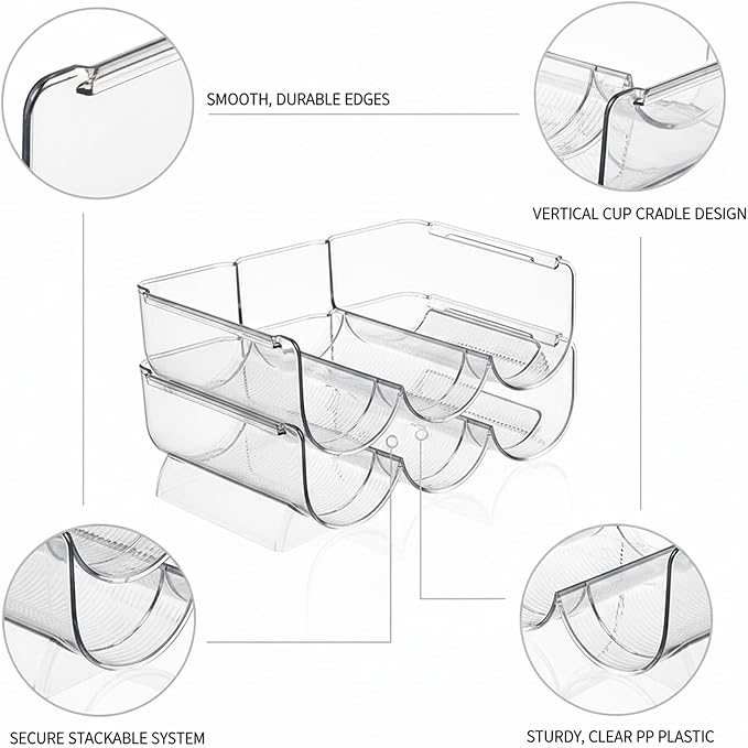 Clear Stackable Cup Organizer Bin, Vertical Storage Container for Kitchen Cabinets & Pantry, Durable PP Plastic