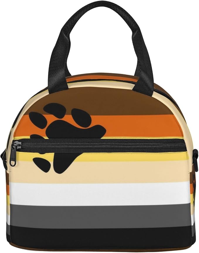 Bear Brotherhood Pride Flag Lunch Box Insulated Lunch Bag Portable Zipper Cooler Tote Bag Adult Bento Box for Women Men Reusable Meal Organizer with Adjustable Strap for Work Picnic Travel