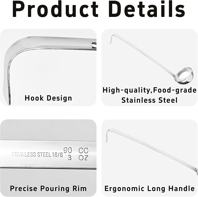 2Pcs 3oz Stainless Steel Soup Ladle, Long Handle Ladles with Pouring Rim for Cooking, Serving Soup, Sauce, Stew, Kitchen
