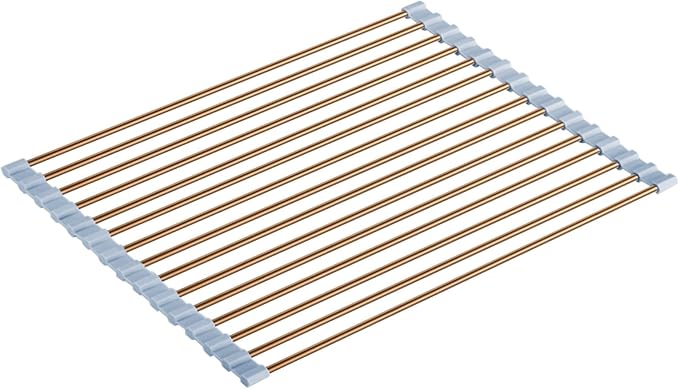 Seropy Roll Up Dish Drying Rack Over The Sink Drying Rack for Kitchen Counter, Rolling Dish Rack Over Sink Mat, Foldable Dish Drainer Stainless Steel Rack Kitchen Organization Gold 17.5"x11.8"