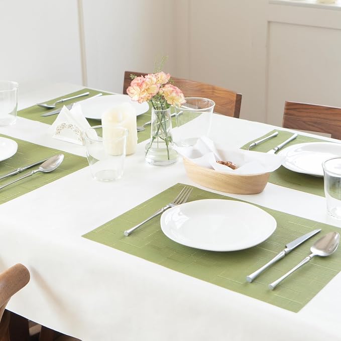 Placemats Set of 12 Vinyl/Plastic Woven Place Mats for Kitchen Table Indoor/Outdoor Washable Placemat Wipeable Dining Table Mats (Oliver Green,12)
