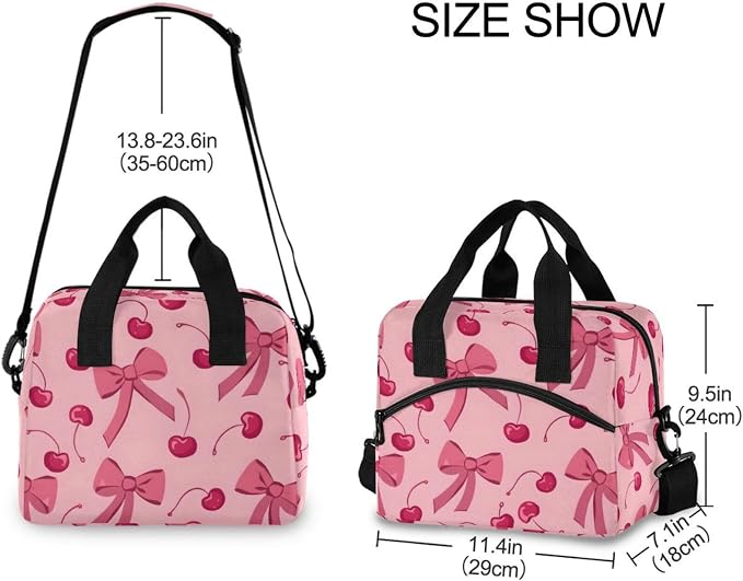 ALAZA Bow Cherry Pink Insulated Lunch Bag for Women Reusable Lunch BoxCooler Tote Bag with Shoulder Strap Men Picnic School Lunchbox