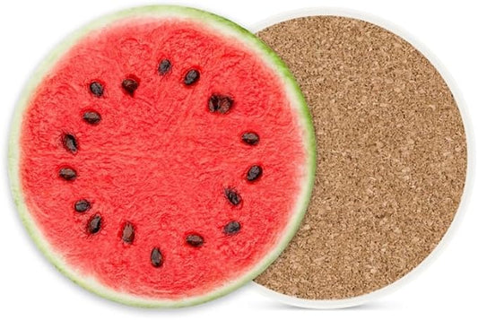 1 Pcs Coffee Cup Coasters for Drinks, Delicious Watermelon Round Absorbent Non-Slip Ceramic Stone Cork Coasters for Kitchen Living Room Office Decoration Bar (4 * 4 Inch)