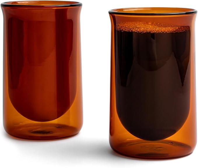 FLUR Tasting Glasses (Set of 2) Perfect for Coffee, Matcha, Tea & More – For Hot or Iced Drinks – Double-Walled Borosilicate Glass – Handmade, Lightweight & Durable – 11oz (Amber)