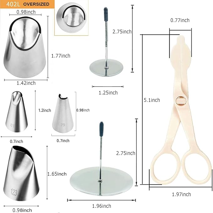 23Pcs Cake Decorating Tools Set, Stainless Steel Rose & Petal Icing Piping Tips with Flower Nails, Flower Lifters, Brush, Piping Bags and Pastry Bag Ties for Cake Cupcake Fondant Cookie Baking