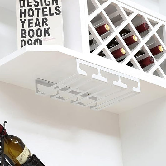 Under Cabinet Stemware, Hanging Wine Glass Holder with Screws, Glasses Storage Hanger Iron Organizer for Home Kitchen Bar