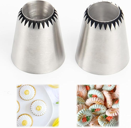 Sultan Piping Tips Set, 2-Pack Stainless Steel Icing Nozzles, Includes 2 X-Large Cake Decorating Seamless Sultan Ring Piping Tips for Cupcakes, Cookies, and Baking Supplies Tool