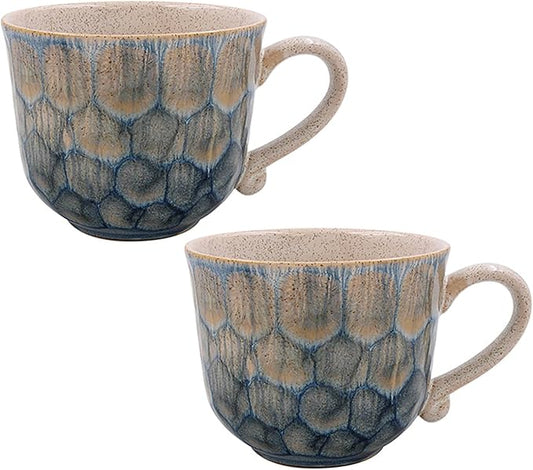 Lesser & Pavey Reactive Glaze Mugs Green Set of 2 for Hot Drinks | Fine China Printed Coffee Cups for Kitchen & Home | Reusable Tea and Coffee Mugs for Every Occasion & All Type of Drinks
