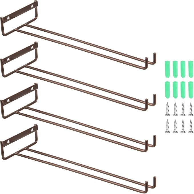 uxcell 4Pcs Wine Glass Rack, 11.81 Inch Iron Wine Glasses Rack Under Cabinet Stemware Rack - Wall Mountable Wine Glass Holder Storage Hanger for Bars Coffee Restaurants Kitchens, Bronze