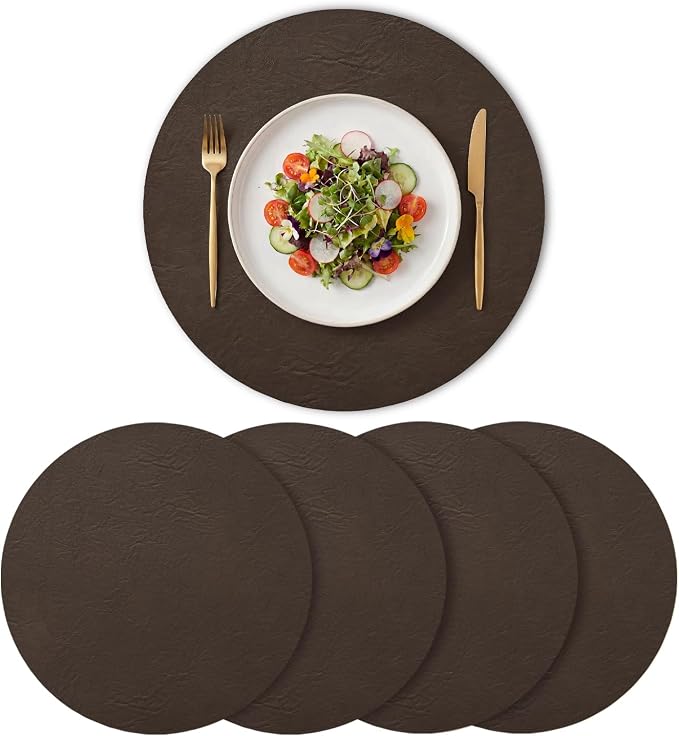 Artoid Mode Coffee Faux Leather Placemats Set of 4, 15 Inch Waterproof Wipeable Heat Resistant Vinyl Place Mats, Reversible Table Mats for Kitchen Dining Decor