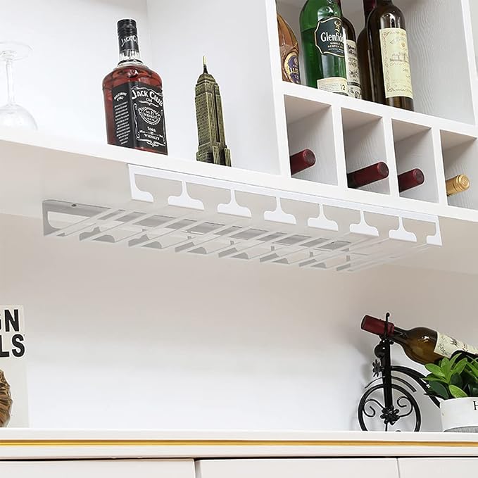 Stemware Rack Under Cabinet Iron Wine Glass Holder Glasses Storage Hanger Organizer, Hanging Wine Glass Holder for Home Kitchen Bar