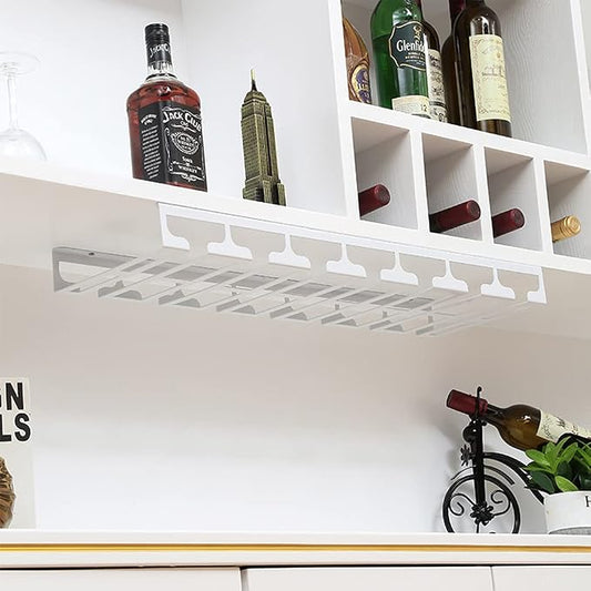 Stemware Rack Under Cabinet Iron Wine Glass Holder Glasses Storage Hanger Organizer, Hanging Wine Glass Holder for Home Kitchen Bar
