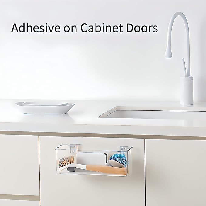 vacane Plastic Over Cabinet Door Organizer, Adhesive Mount Storage Organizer Container Hanging Basket Bins For Craft Room, Pantry, Office, Space Saving Holder for Kitchen Bags-XL 2pack