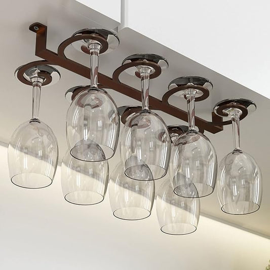 Wine Glass Rack Hanging Metal Under Cabinet Shelf Stemware Racks Wine Champagne Goblets Holder, for Kitchen Bar Pub Wine Glass Holder Storage Dispiay Stand