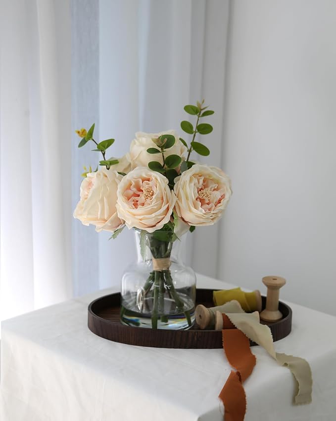 CHASMILE Lifelike Artificial Champagne Roses in Vase - Eternal Table Centerpiece for Dining Room & Kitchen Decor - Faux Flower Arrangement with Realistic Petals