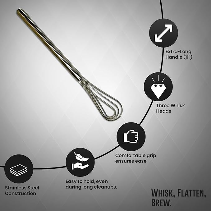 Rattleware 11” Long Handle Stainless Steel Espresso Flat Coffee Whisk – Silver Barista Kitchen Tool for Clump-Free Mixing, Durable Premium Quality for Home, Cafe, or Commercial Coffee Preparation