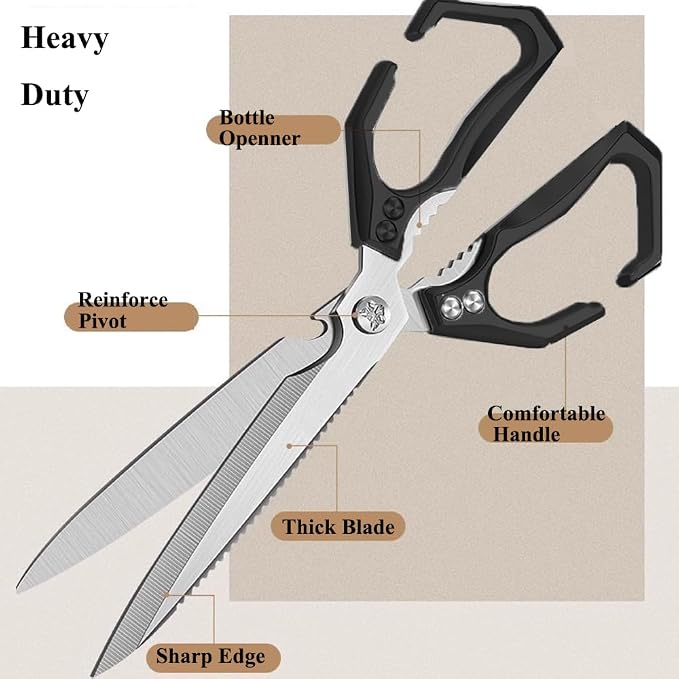 Extended Blade All Purpose Heavy Duty Kitchen Shears for Cooking BBQ, Ergonomi Roast Food Cutting Scissors Dishwasher Safe