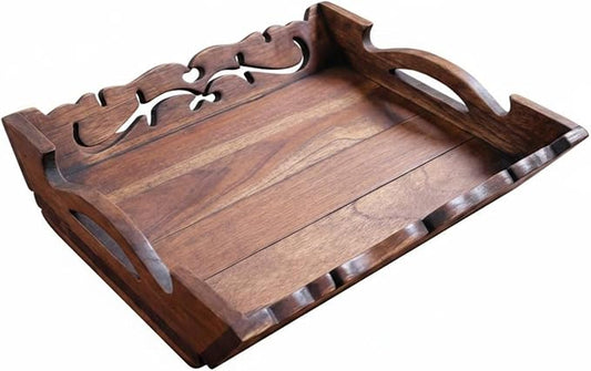 Generic Beverage Tray Wooden Tray Smooth Polished Surface Household Storage for Living Room, Medium 32.5x29.5x7.5cm