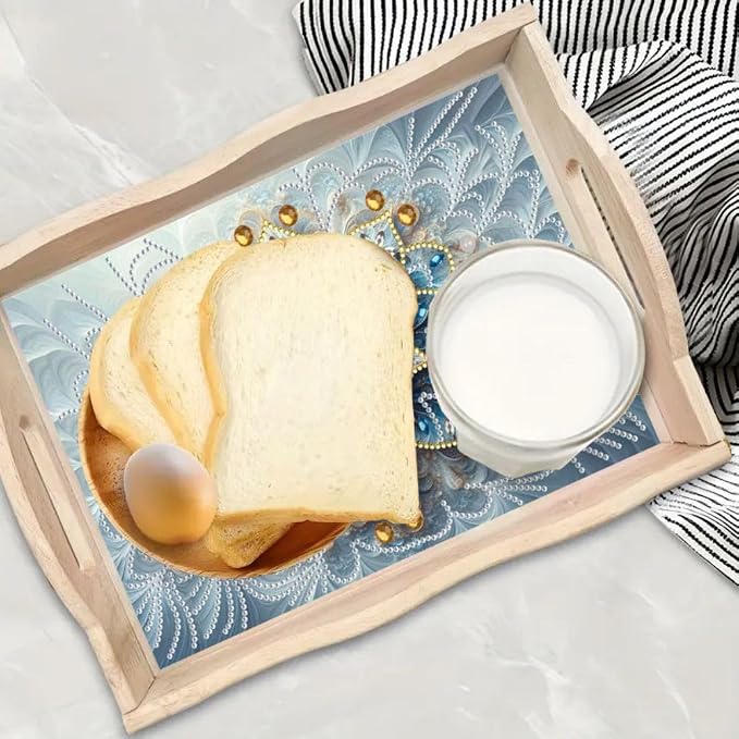 DIY Diamond Serving Tray Rectangular Breakfast Tray with Handle Handmade Diamond Art Painting Wooden Tray for Dinner Plate Coffee Room Living Home Organizer-Mandala