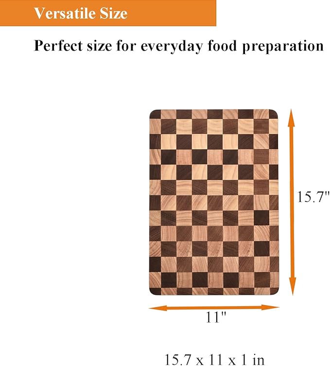 Wood Cutting Board for Kitchen,Dishwasher Safe Checkered Chopping Board with Juice Groove& Handles Thick Wooden Board for Meat Vegetables Fruit Ideal Gift for the Home(15.7"x11"x1")