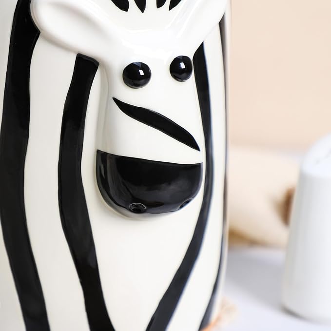SOCOSY Zebra Shaped Ceramic Kitchen Utensil Holder For Countertop Large Cooking Utensil Crock Holder Spatula Holder, Kitchen Countertop Decoration-Black B