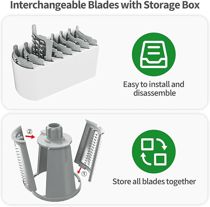 Ourokhome Rotary Cheese Grater Cheese Shredder with 5 Interchangeable Blades, Rotary Grater with Non-slip Suction Base Hand Crank Slicer for Vegetable Nuts White