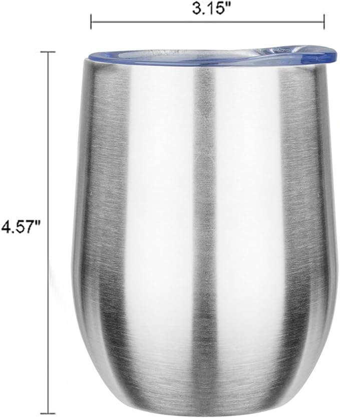 MEZMUT 12oz Insulated Wine Tumbler with Lid Double Wall Vacuum Stainless Steel Wine Glass Coffee Mug Insulated Tumbler Cup for Champaign, Cocktail, Beer (Silver, 1 Pack)