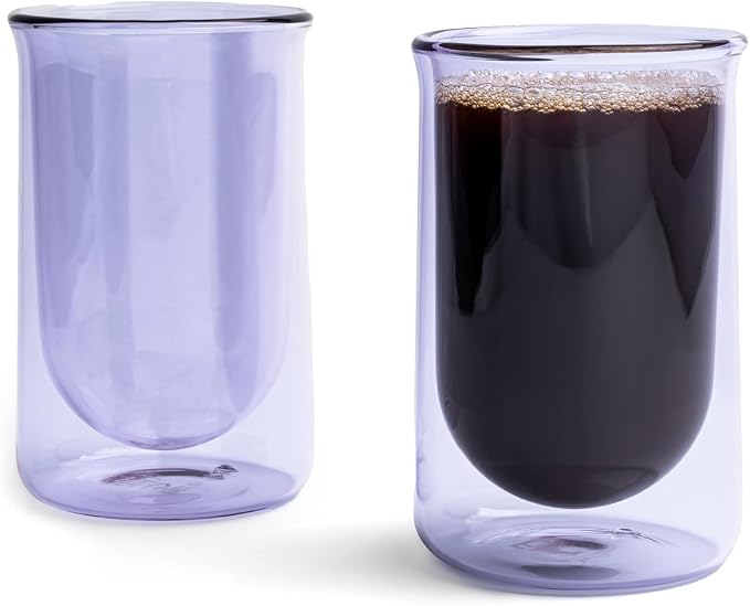 FLUR Tasting Glasses (Set of 2) Perfect for Coffee, Matcha, Tea & More – For Hot or Iced Drinks – Double-Walled Borosilicate Glass – Handmade, Lightweight & Durable – 11oz (Purple)