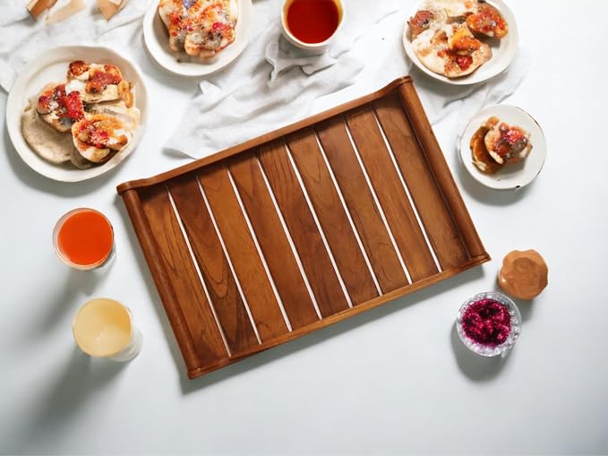 Vesta Homes Set of 2 Romper Teak Wood Rectangular Serving Tray for Home/Kitchen/Restaurant/Office Organizer/Dining Table|Premium Wooden Trays| 18 X 12 ; 15 x 10 inches | Handcrafted in India