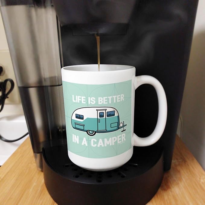 ThisWear RV Mug Life Is Better In A Camper Retro Camper Cup RV Novelty Gifts 15oz Ceramic Coffee Mug with Handle