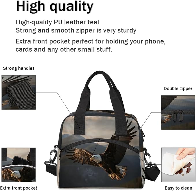 Soaring Eagle Pattern Insulated Lunch Bag for Women Men Reusable Lunch Box Cooler Bag Large Leakproof Lunch Tote with Adjustable Shoulder Strap for Adult Work Picnic Camping Beach Office