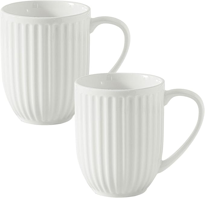 Hasense Porcelain Coffee Mug Set of 2, 20 Oz Large Coffee Mug, Ceramic Latte Cup with Handle, Modern Ribbed Design Tea Cup for Coffee, Cocoa, Wedding, Housewarming Gift, White
