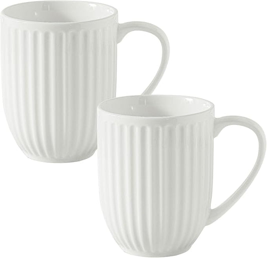 Hasense Porcelain Coffee Mug Set of 2, 20 Oz Large Coffee Mug, Ceramic Latte Cup with Handle, Modern Ribbed Design Tea Cup for Coffee, Cocoa, Wedding, Housewarming Gift, White