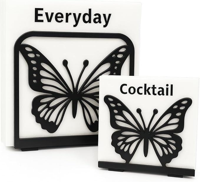 LFT 2‑Pack Napkin Holder Set, butterfly napkin holder set for everyday and cocktail napkins, metal stand for table, kitchen