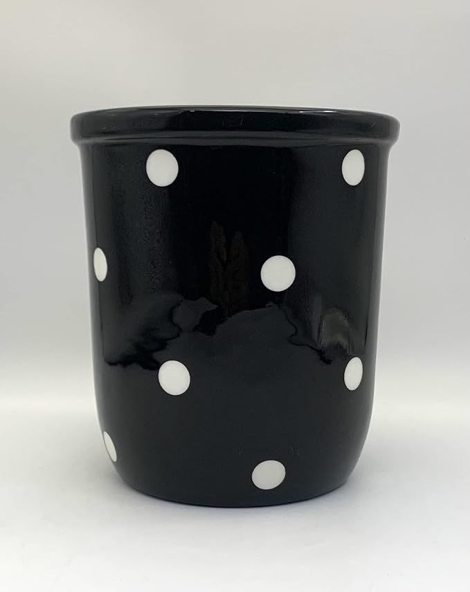 ACK Utensil Holder, Utensil Crock, Modern Kitchen Decor, Kitchen Storage (Polka Dots Black)