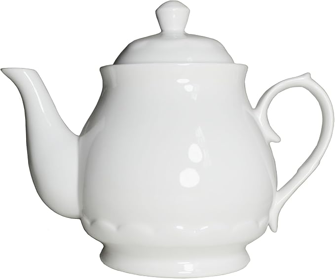 White Porcelain Teapot, 2L Large Tea Pot Coffee Tea Water Pot Vintage Lotus Ceramic Gooseneck Kettle (72oz)